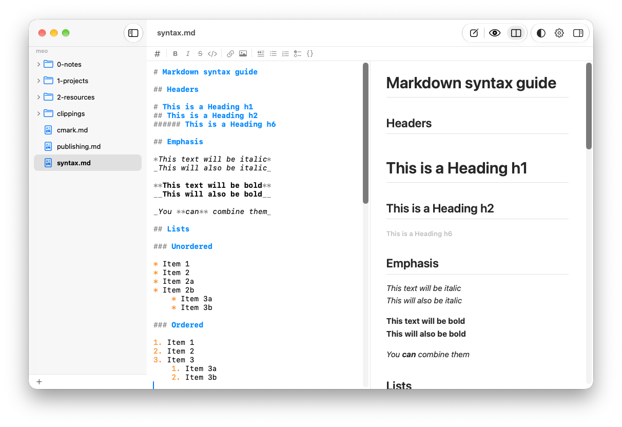 MarkdownMate showing a Markdown file and its live preview side by side